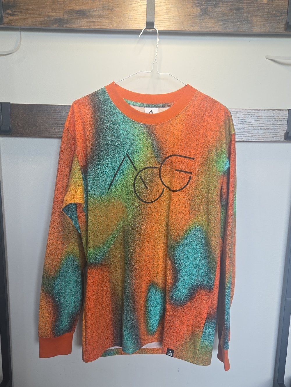 Nike ACG Long Sleeve Crew Neck - Orange & Teal Spray Print Trippy Acid Heat Ltd